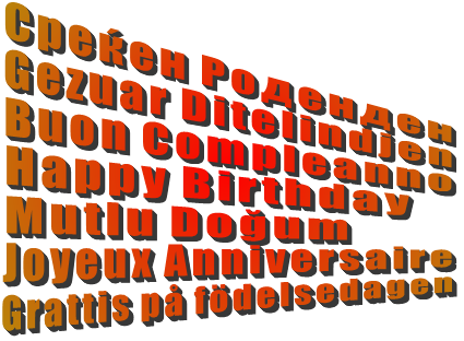 Среќен Роденден Gezuar Ditelindjen Buon Compleanno Happy Birthday Мutlu Doğum Joyeux Anniversaire Grattis på födelsedagen